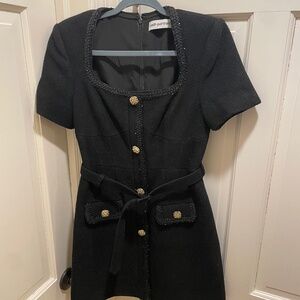 Self-Portrait Black Boucle Mini Dress with belt